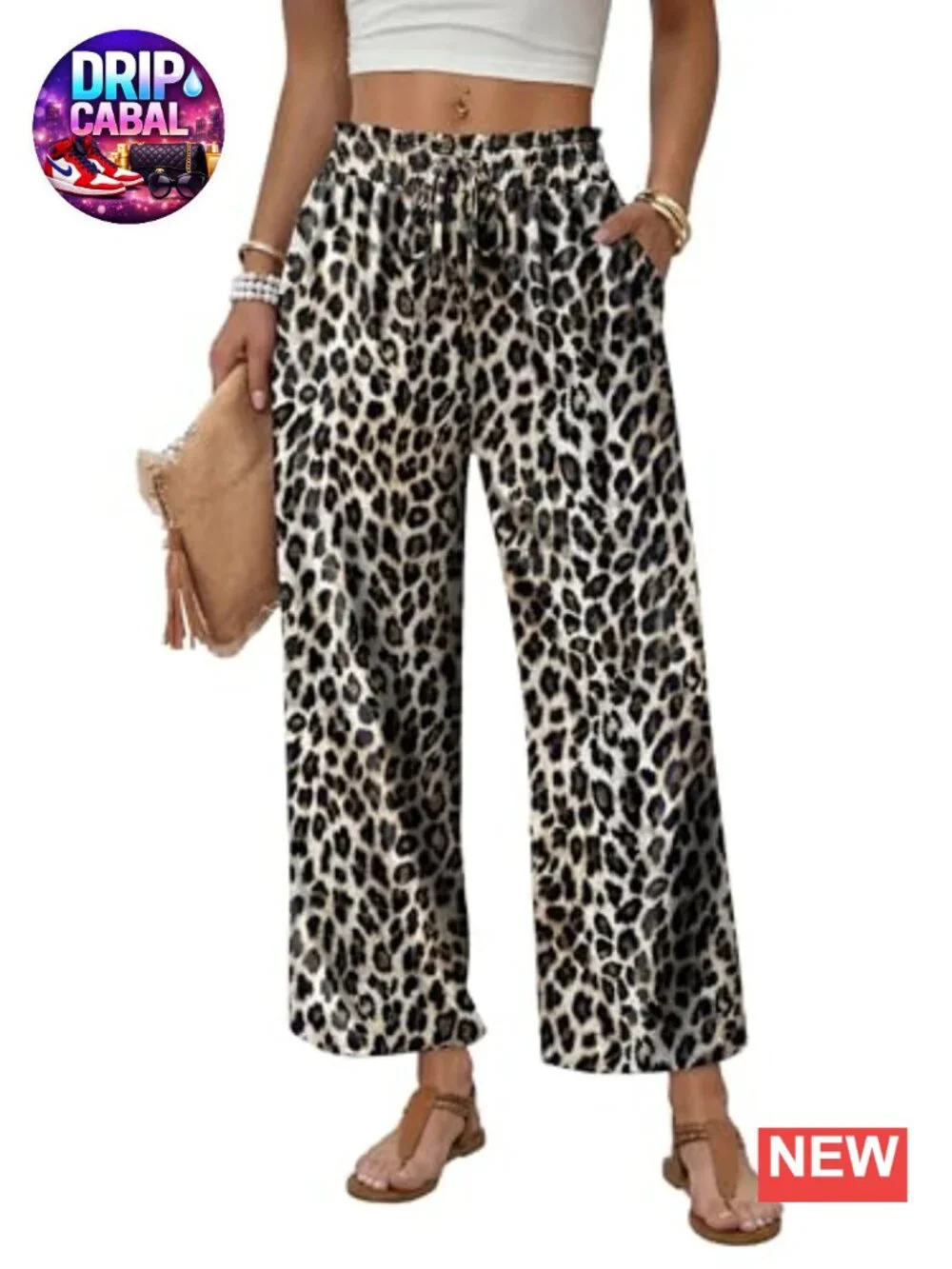 Flowy Wide Leg Palazzo Pants with Pockets - Elastic Waist Casual Lounge Trousers